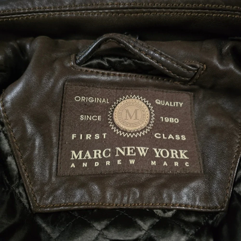 Vtg Andrew Marc New York Mens Brown Leather Jacket Quilted Lining Elbow Pads XL